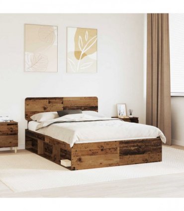 vidaXL Bed Frame with Headboard Old Wood 150 x 200 cm Solid Pine Wood