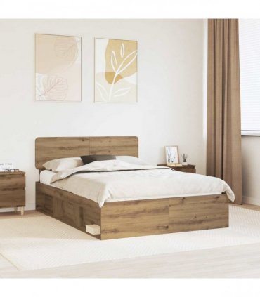 vidaXL Bed Frame Artisan Oak 150 x 200 cm Solid Pine Wood