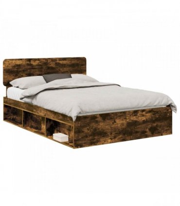 vidaXL Bed Frame Smoked Oak 140 x 200 cm Solid Pine Wood
