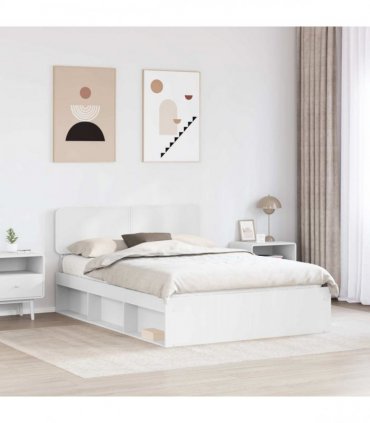 vidaXL Bed Frame with Headboard White 140 x 190 cm Solid Pine Wood
