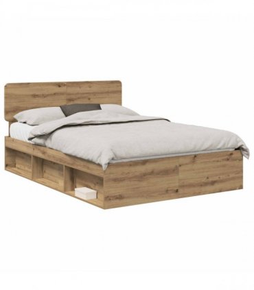 vidaXL Bed Frame Artisan Oak 140 x 190 cm Solid Pine Wood