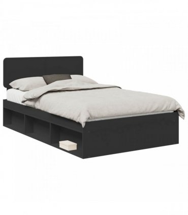 vidaXL Bed Frame with Headboard Black 135 x 190 cm Solid Pine Wood
