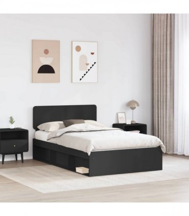 vidaXL Bed Frame with Headboard Black 135 x 190 cm Solid Pine Wood