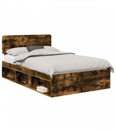 vidaXL Bed Frame Smoked Oak 135 x 190 cm Solid Pine Wood