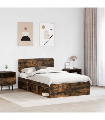 vidaXL Bed Frame Smoked Oak 135 x 190 cm Solid Pine Wood
