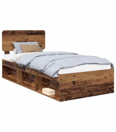 vidaXL Bed Frame with Headboard Old Wood 90 x 190 cm Solid Pine Wood