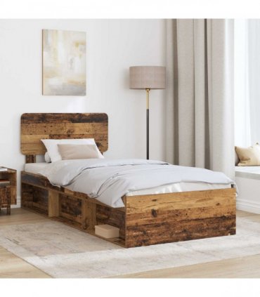 vidaXL Bed Frame with Headboard Old Wood 90 x 190 cm Solid Pine Wood