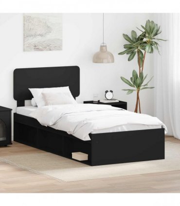 vidaXL Bed Frame with Headboard Black 75 x 190 cm Solid Pine Wood