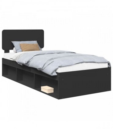 vidaXL Bed Frame with Headboard Black 75 x 190 cm Solid Pine Wood