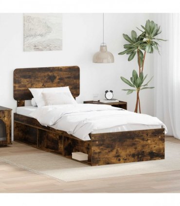 vidaXL Bed Frame Smoked Oak 75 x 190 cm Solid Pine Wood