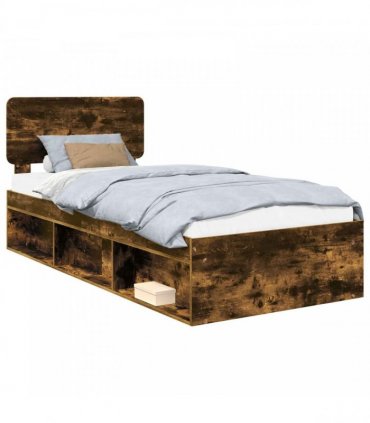 vidaXL Bed Frame Smoked Oak 75 x 190 cm Solid Pine Wood