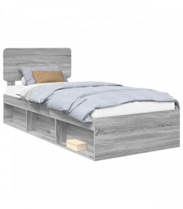 vidaXL Bed Frame Grey Sonoma 75 x 190 cm Solid Pine Wood