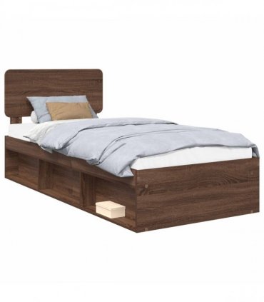 vidaXL Bed Frame with Headboard Brown Oak 75 x 190 cm Solid Pine Wood