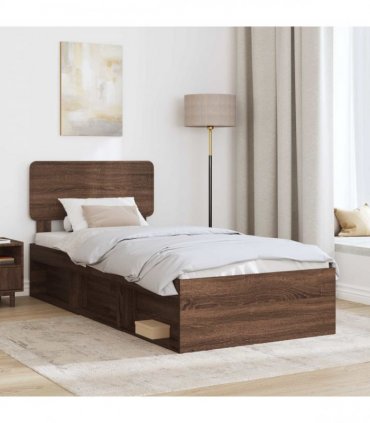 vidaXL Bed Frame with Headboard Brown Oak 75 x 190 cm Solid Pine Wood