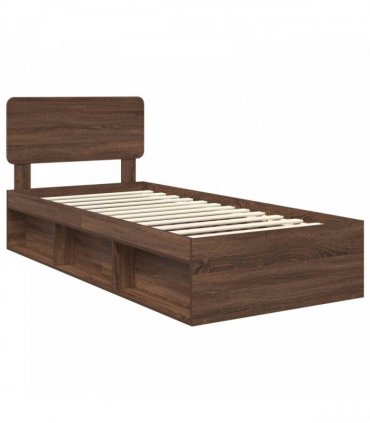vidaXL Bed Frame with Headboard Brown Oak 75 x 190 cm Solid Pine Wood