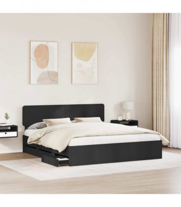 vidaXL Bed Frame with Drawer Black 200 x 200 cm Engineered Wood
