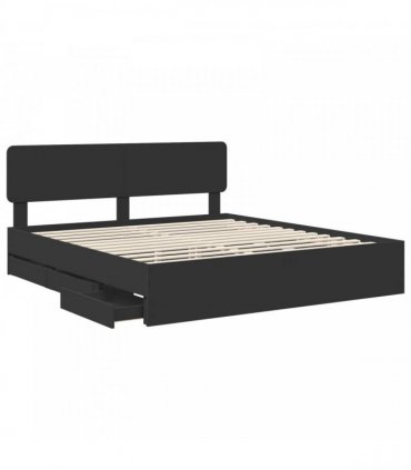 vidaXL Bed Frame with Drawer Black 200 x 200 cm Engineered Wood