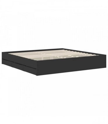 vidaXL Bed Frame with Drawer Black 200 x 200 cm Engineered Wood