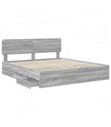 vidaXL Bed Frame with Drawer Grey Sonoma 200 x 200 cm Engineered Wood