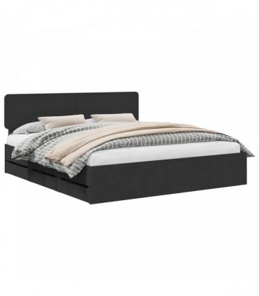 vidaXL Bed Frame with Drawer Black 180 x 200 cm Engineered Wood