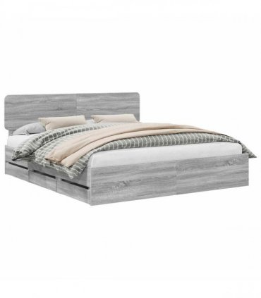 vidaXL Bed Frame with Drawer Grey Sonoma 180 x 200 cm Engineered Wood