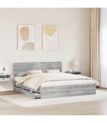 vidaXL Bed Frame with Drawer Grey Sonoma 180 x 200 cm Engineered Wood