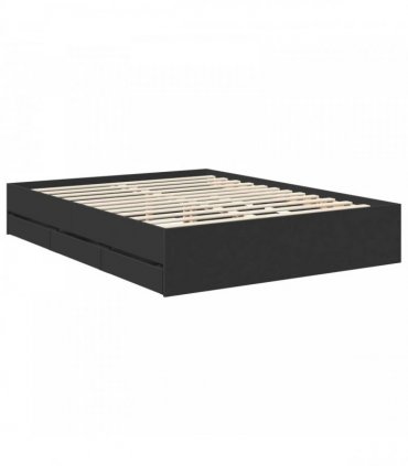 vidaXL Bed Frame with Drawer Black 150 x 200 cm Engineered Wood