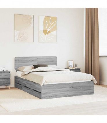 vidaXL Bed Frame with Drawer Grey Sonoma 150 x 200 cm Engineered Wood