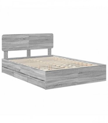 vidaXL Bed Frame with Drawer Grey Sonoma 150 x 200 cm Engineered Wood