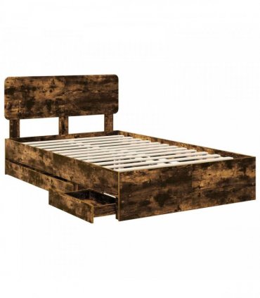 vidaXL Bed Frame with Drawer Smoked Oak 135 x 190 cm Engineered Wood