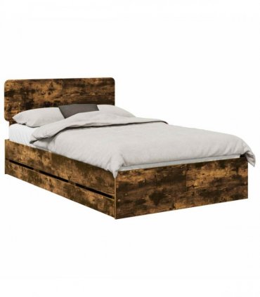 vidaXL Bed Frame with Drawer Smoked Oak 120 x 200 cm Engineered Wood