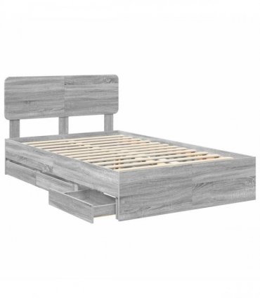 vidaXL Bed Frame with Drawer Grey Sonoma 120 x 190 cm Engineered Wood