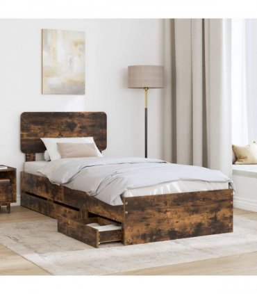 vidaXL Bed Frame with Drawer Smoked Oak 100 x 200 cm Engineered Wood