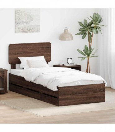 vidaXL Bed Frame with Drawer Brown Oak 100 x 200 cm Engineered Wood