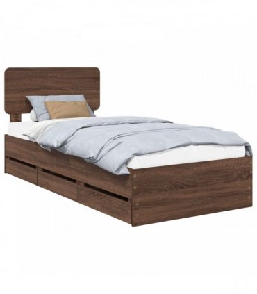 vidaXL Bed Frame with Drawer Brown Oak 100 x 200 cm Engineered Wood