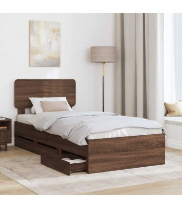 vidaXL Bed Frame with Drawer Brown Oak 100 x 200 cm Engineered Wood