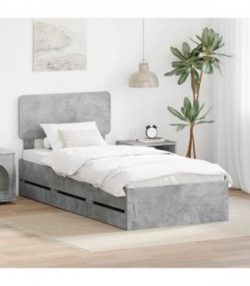 vidaXL Bed Frame with Drawer Concrete Grey 90 x 200 cm Engineered Wood