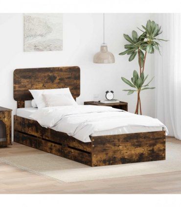 vidaXL Bed Frame with Drawer Smoked Oak 90 x 200 cm Engineered Wood