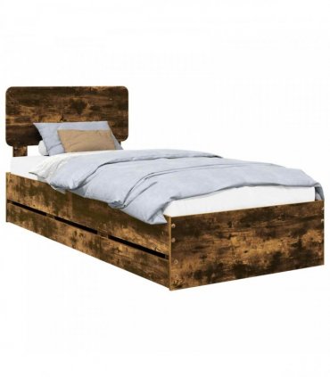 vidaXL Bed Frame with Drawer Smoked Oak 90 x 200 cm Engineered Wood