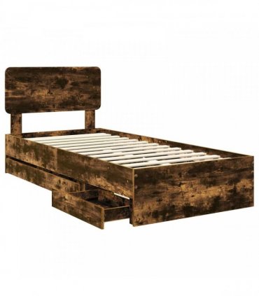 vidaXL Bed Frame with Drawer Smoked Oak 90 x 200 cm Engineered Wood