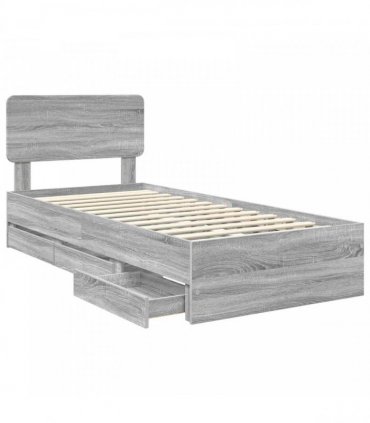 vidaXL Bed Frame with Drawer Grey Sonoma 90 x 200 cm Engineered Wood