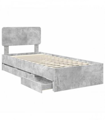 vidaXL Bed Frame with Drawer Concrete Grey 90 x 190 cm Engineered Wood