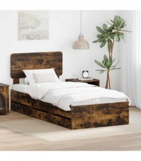 vidaXL Bed Frame with Drawer Smoked Oak 90 x 190 cm Engineered Wood