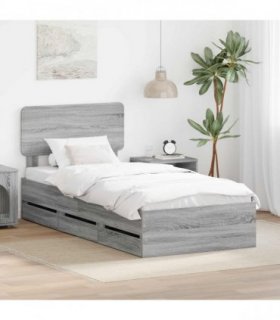 vidaXL Bed Frame with Drawer Grey Sonoma 90 x 190 cm Engineered Wood