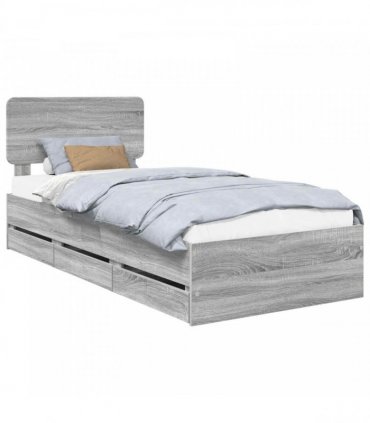 vidaXL Bed Frame with Drawer Grey Sonoma 90 x 190 cm Engineered Wood