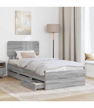 vidaXL Bed Frame with Drawer Grey Sonoma 90 x 190 cm Engineered Wood