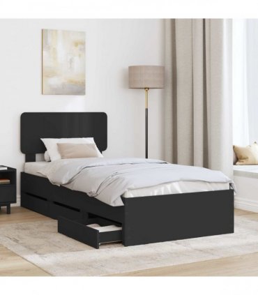 vidaXL Bed Frame with Drawer Black 75 x 190 cm Engineered Wood