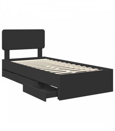 vidaXL Bed Frame with Drawer Black 75 x 190 cm Engineered Wood