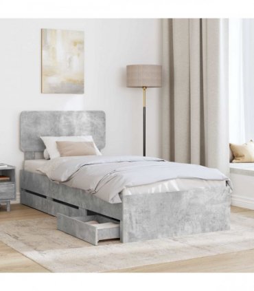 vidaXL Bed Frame with Drawer Concrete Grey 75 x 190 cm Engineered Wood