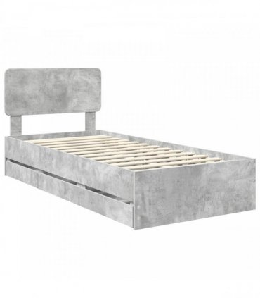 vidaXL Bed Frame with Drawer Concrete Grey 75 x 190 cm Engineered Wood